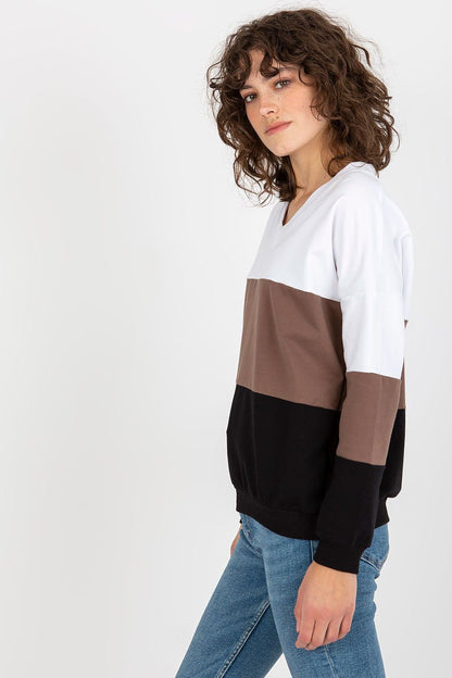 Color-Block-Sweatshirt für Damen mit langen Ärmeln und Herzausschnitt