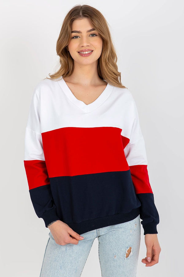 Color-Block Women's Sweatshirt with Long Sleeves and Heart Neckline