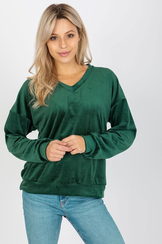 Velour Women's Sweatshirt with Long Sleeves and Heart Neckline