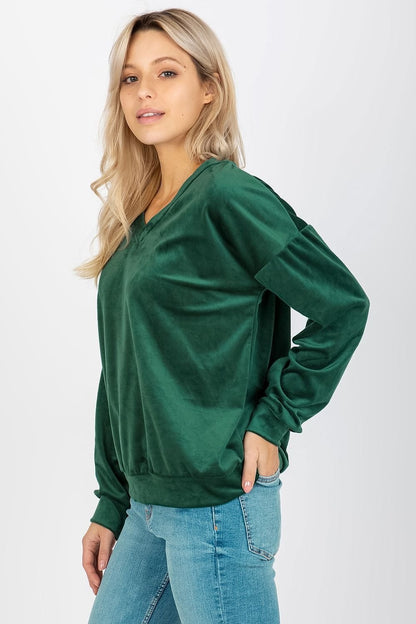 Velour Women's Sweatshirt with Long Sleeves and Heart Neckline