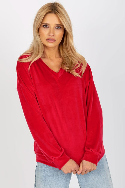 Velour Women's Sweatshirt with Long Sleeves and Heart Neckline