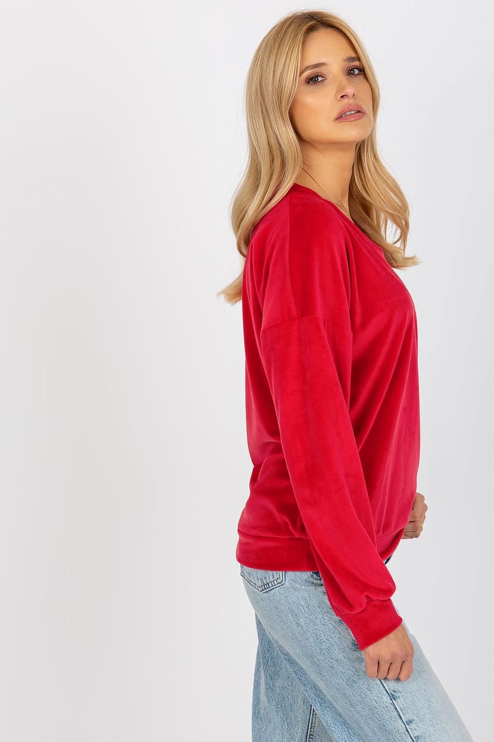 Velour Women's Sweatshirt with Long Sleeves and Heart Neckline