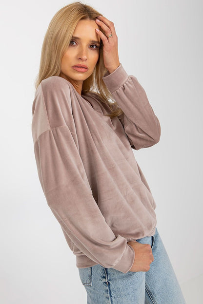 Velour Women's Sweatshirt with Long Sleeves and Heart Neckline