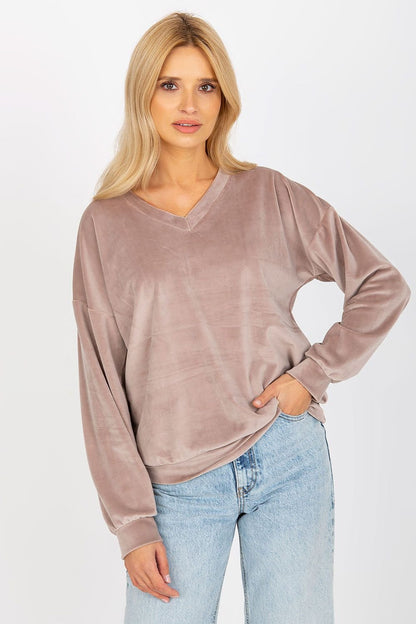 Velour Women's Sweatshirt with Long Sleeves and Heart Neckline