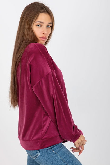 Velour Women's Sweatshirt with Long Sleeves and Heart Neckline