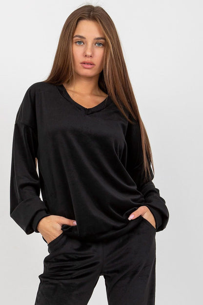 Velour Women's Sweatshirt with Long Sleeves and Heart Neckline