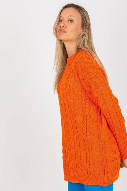 Long Women's Sweater with Classic Round Neckline