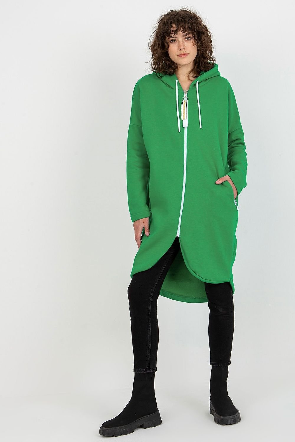 Extended Cut Zippered Hoodie with Zippered Side Pockets