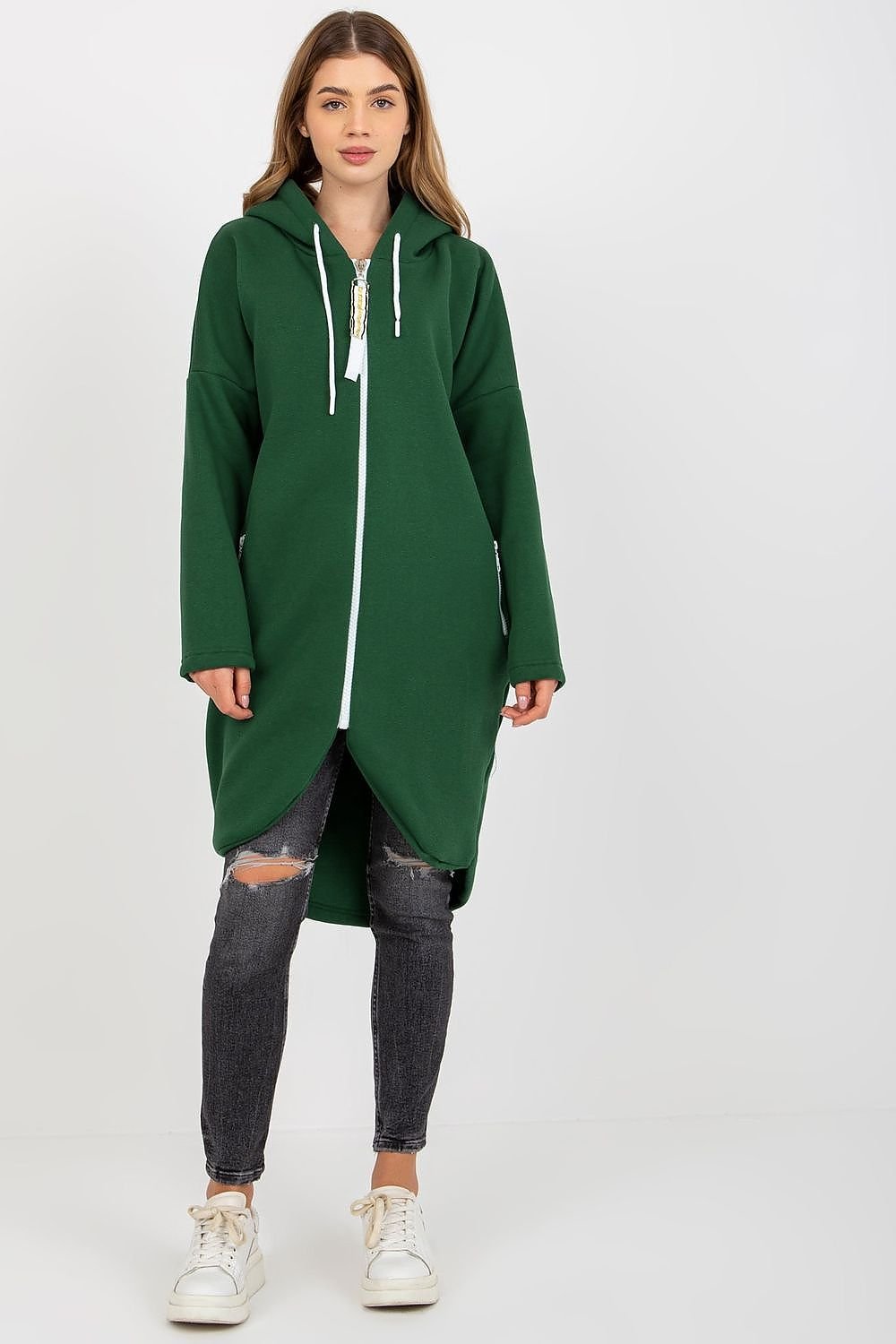 Extended Cut Zippered Hoodie with Zippered Side Pockets