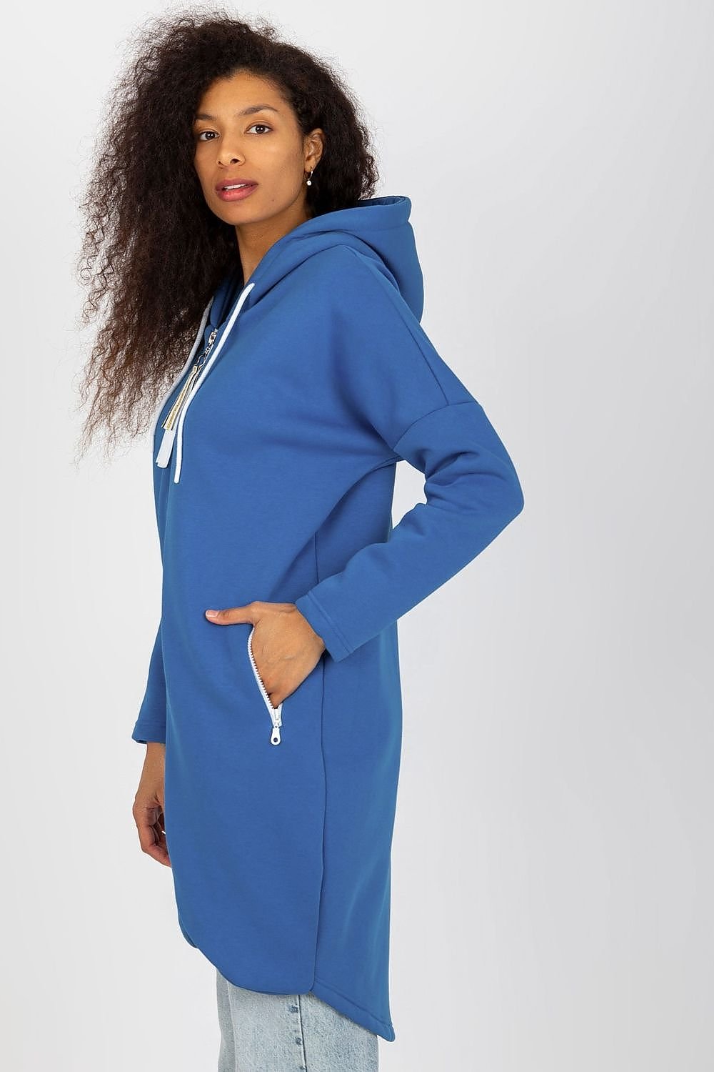 Extended Cut Zippered Hoodie with Zippered Side Pockets