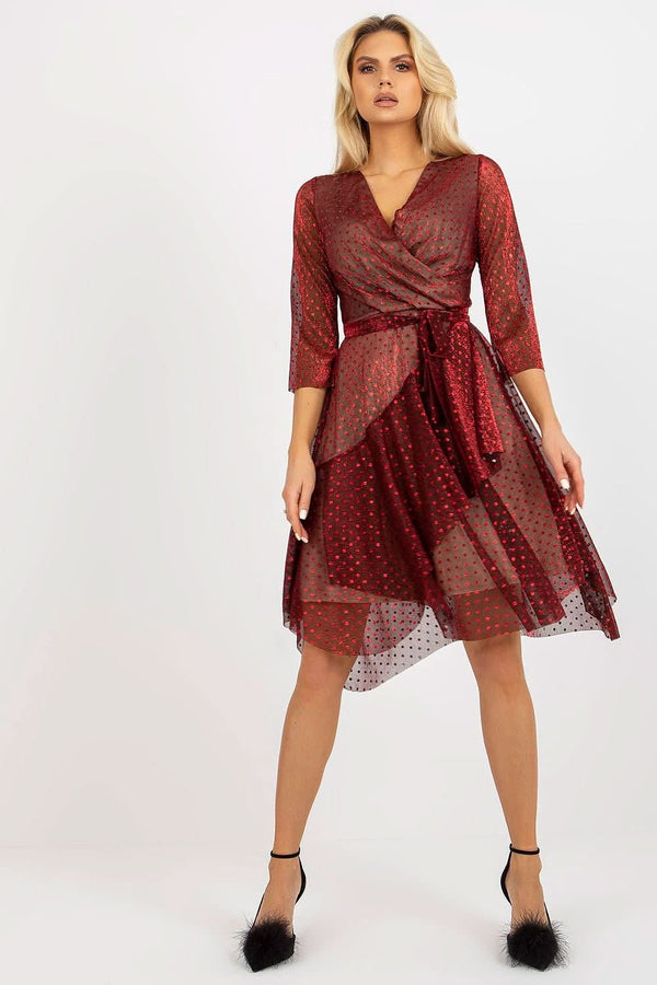 Elegant Cocktail Dress with 3/4 Sleeves and Waist Tie - Ludowika 