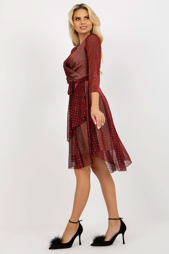 Elegant Cocktail Dress with 3/4 Sleeves and Waist Tie - Ludowika 