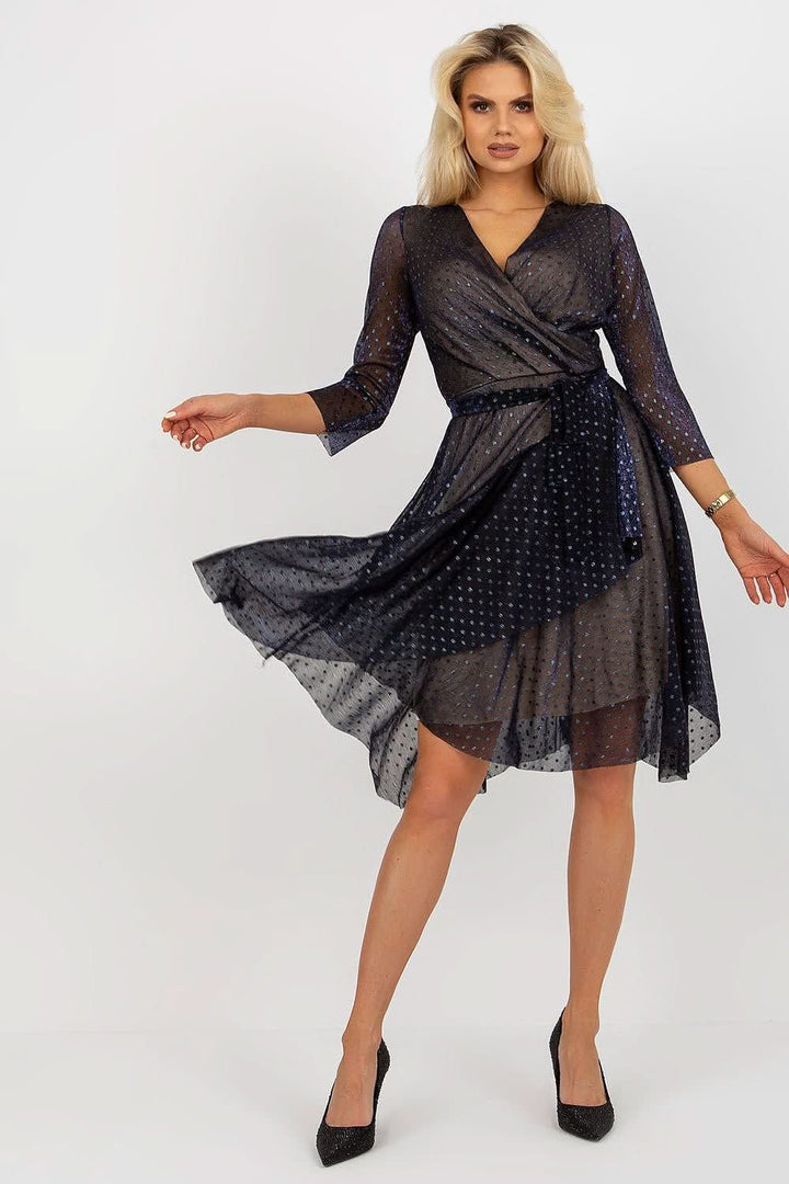 Elegant Cocktail Dress with 3/4 Sleeves and Waist Tie - Ludowika 