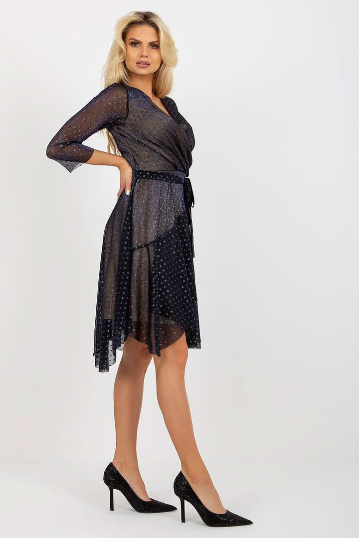 Elegant Cocktail Dress with 3/4 Sleeves and Waist Tie - Ludowika 