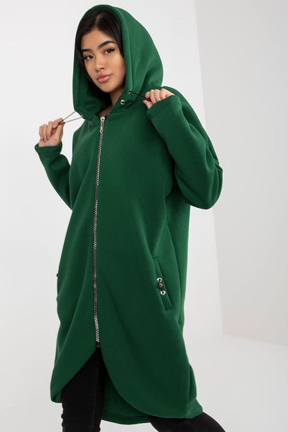 A long-fit zippered sweatshirt with an attached hood, long sleeves, and convenient side slip-in pockets. Perfect for relaxed, casual wear.






