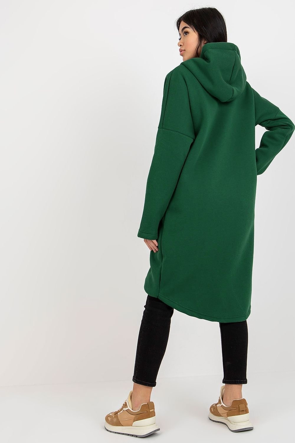 Elongated Zip-Up Sweatshirt with Hood and Side Pockets