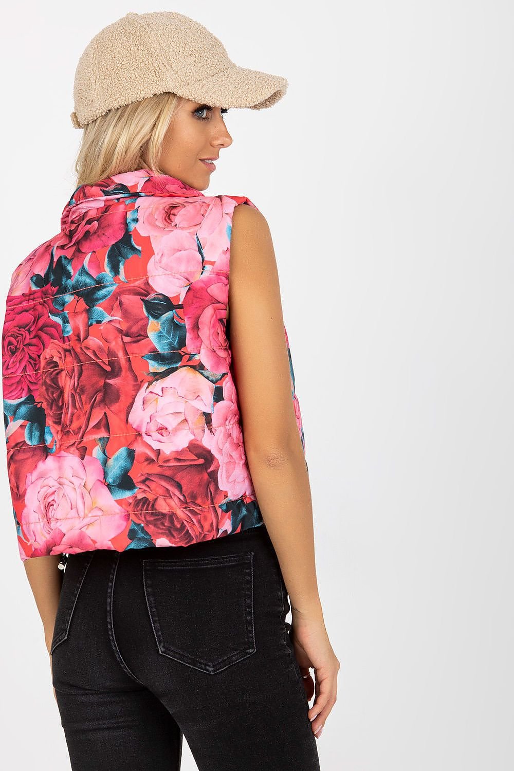 Women's Floral Quilted Insulated Gilet with Zipper and Lining