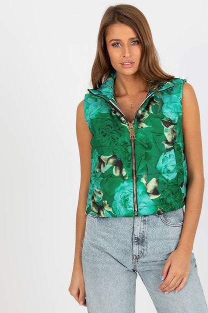 Women's Floral Quilted Insulated Gilet with Zipper and Lining