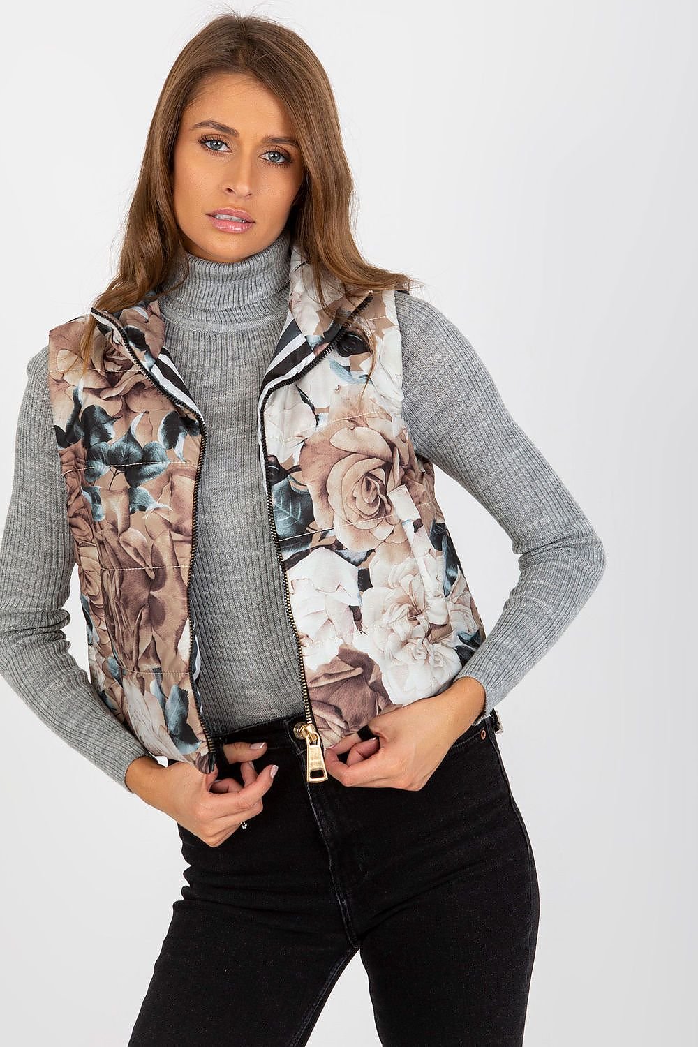 Women's Floral Quilted Insulated Gilet with Zipper and Lining