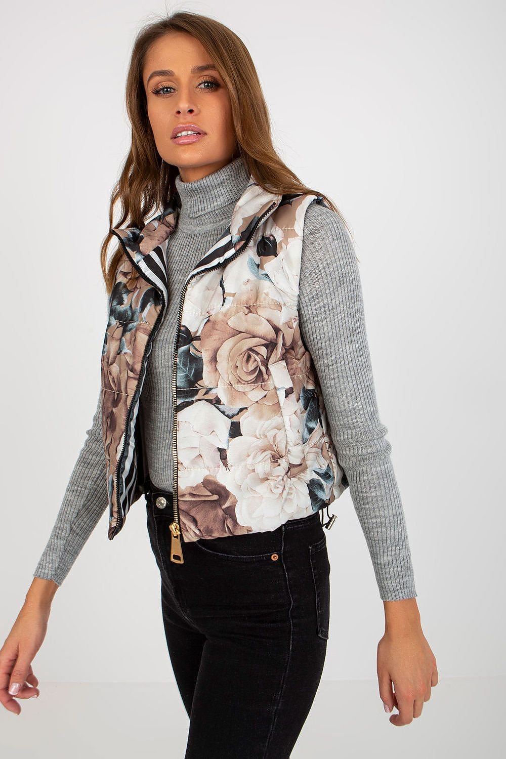 Women's Floral Quilted Insulated Gilet with Zipper and Lining