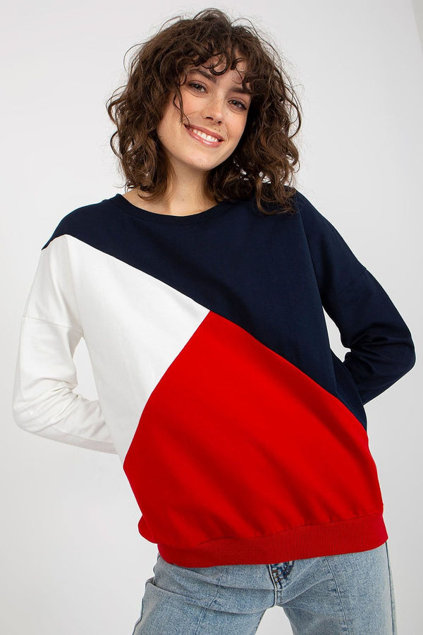 Tri-Color Sweatshirt with Long Sleeves and Round Neckline