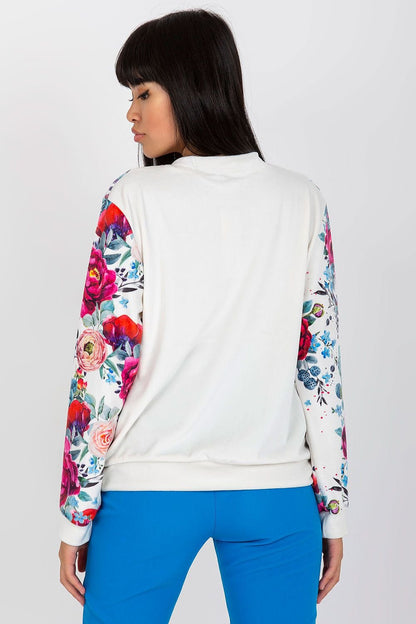 Velour Bomber Jacket with Floral Sleeves and Zipper Closure