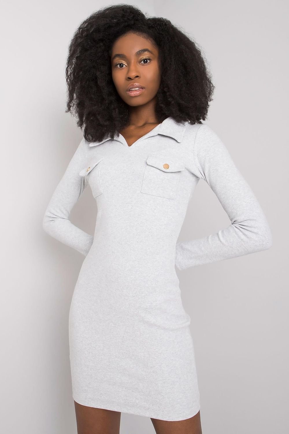 Elegant Ribbed Daydress with Pencil Cut, Long Sleeves, and Heart Neckline