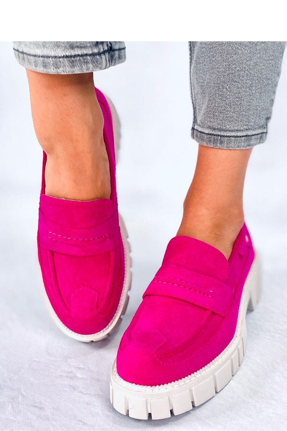 Mocassins en daim rose pour femme sur semelle plateforme