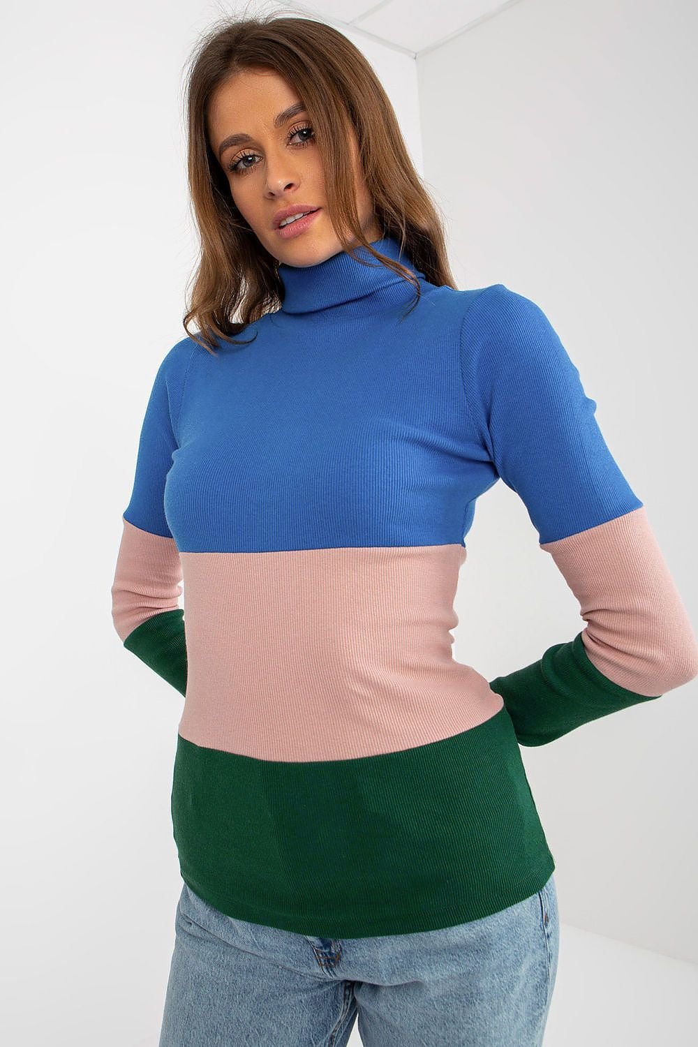 Women's Ribbed Turtleneck Sweater with Long Sleeves