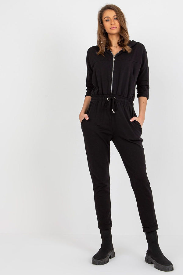 Women's Hooded Jumpsuit with 3/4 Sleeves
