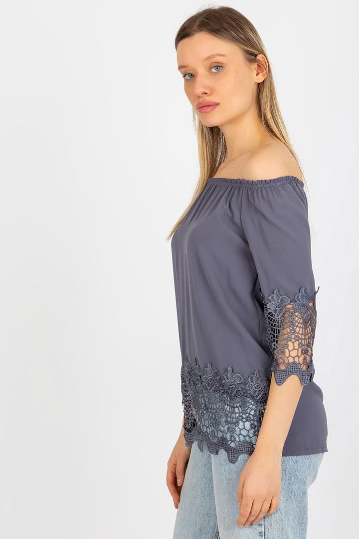Blouse with 3/4 Sleeves and Spanish-Style Neckline with Decorative Trim - Ludowika 
