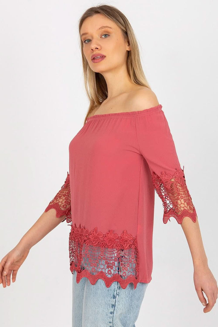 Blouse with 3/4 Sleeves and Spanish-Style Neckline with Decorative Trim - Ludowika 