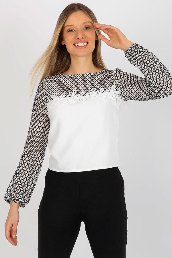 Formal Blouse with Lace Sleeves and Round Neckline - Ludowika 