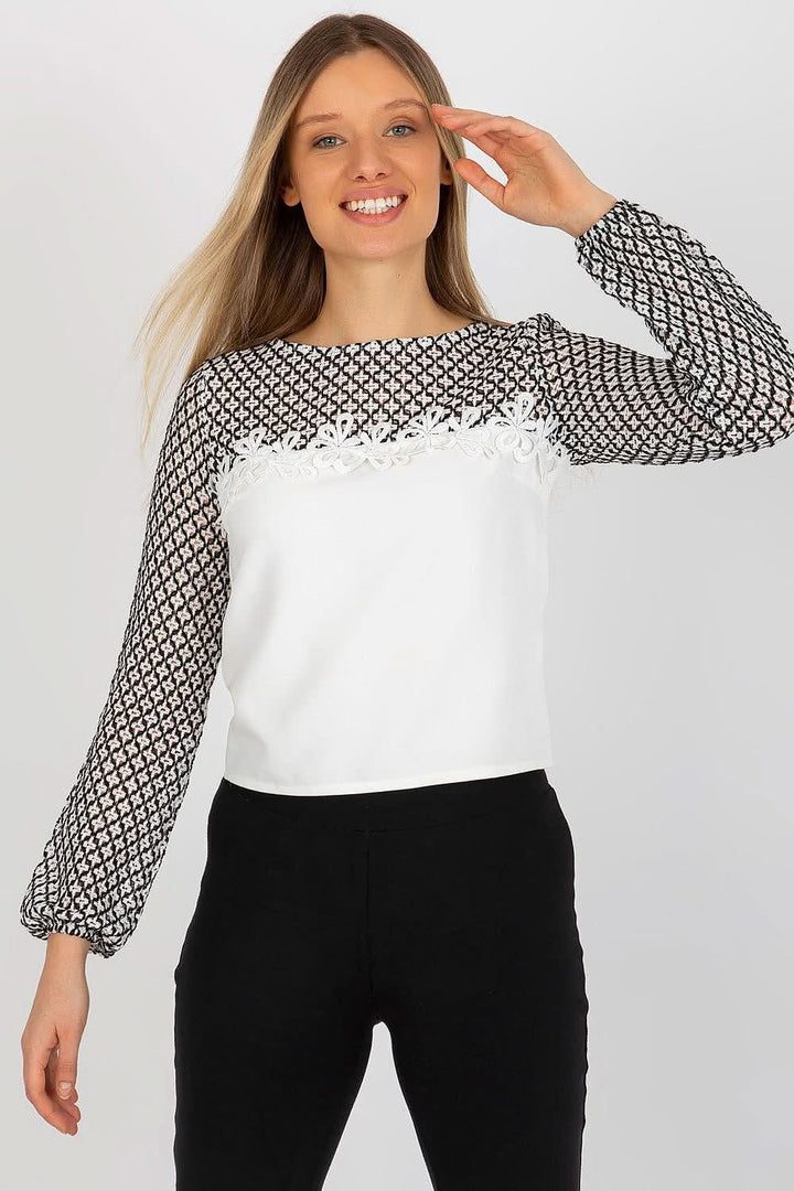 Formal Blouse with Lace Sleeves and Round Neckline - Ludowika 