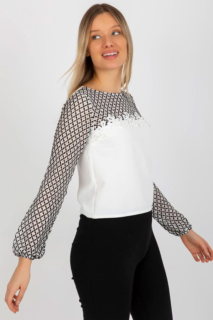 Formal Blouse with Lace Sleeves and Round Neckline - Ludowika 