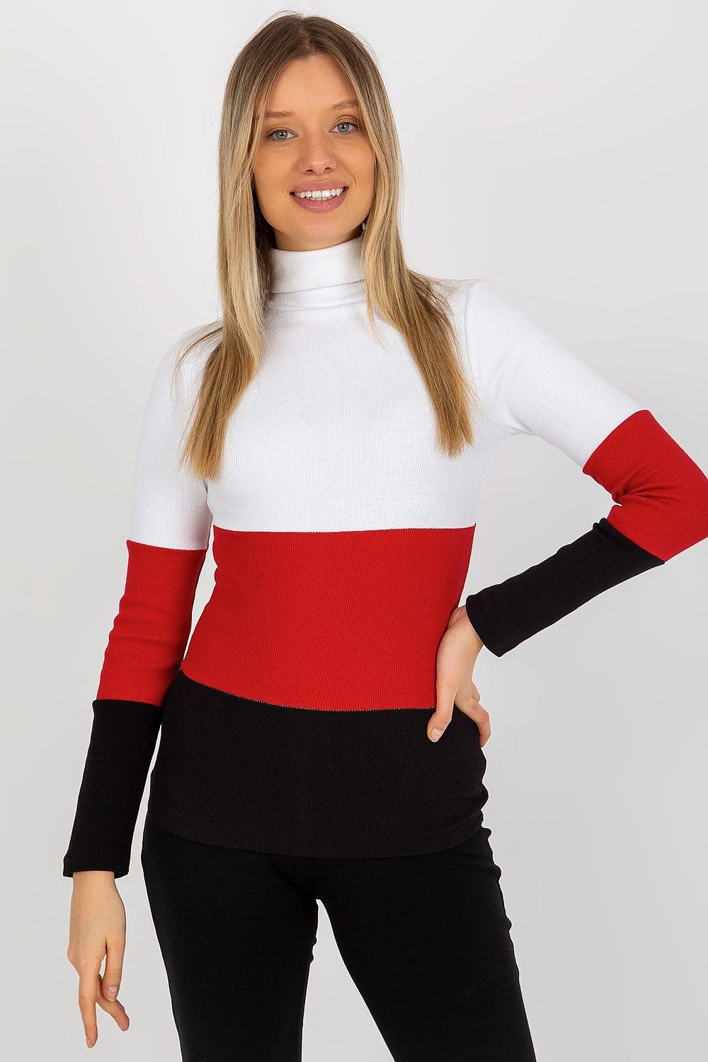 Women's Ribbed Turtleneck Sweater with Long Sleeves