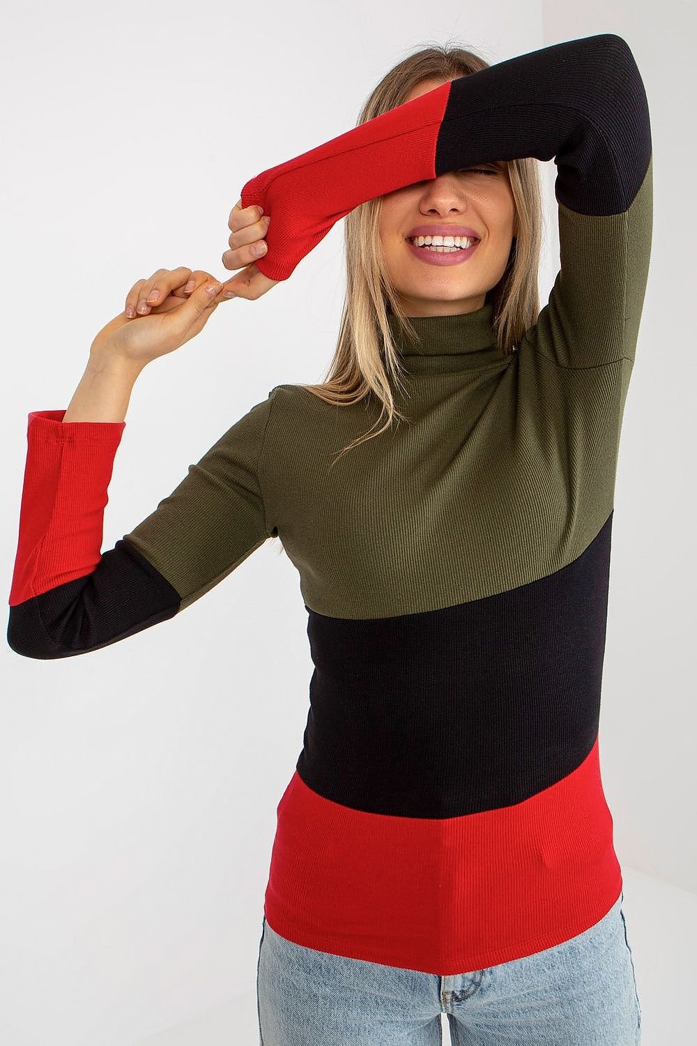 Women's Ribbed Turtleneck Sweater with Long Sleeves