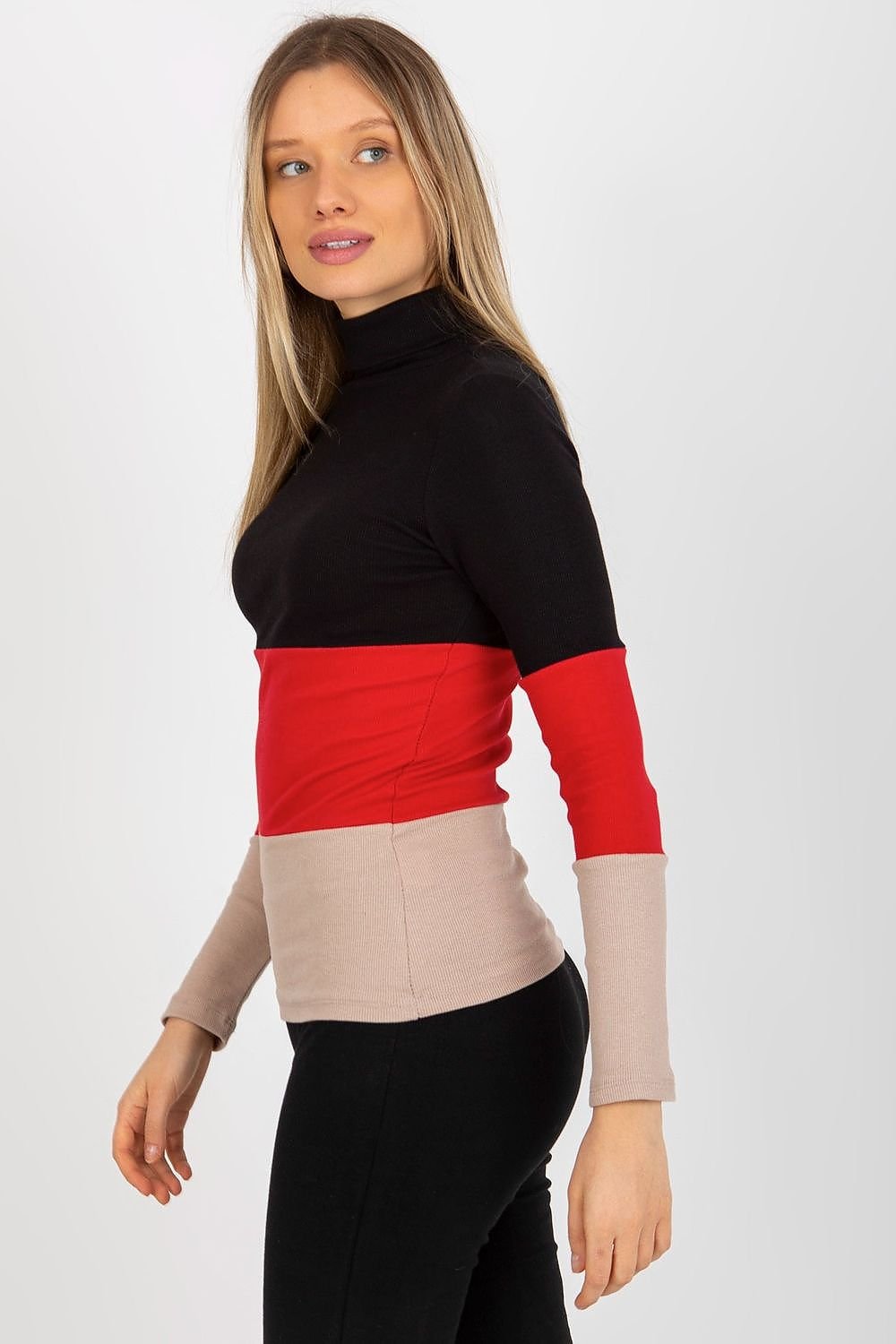 Women's Ribbed Turtleneck Sweater with Long Sleeves