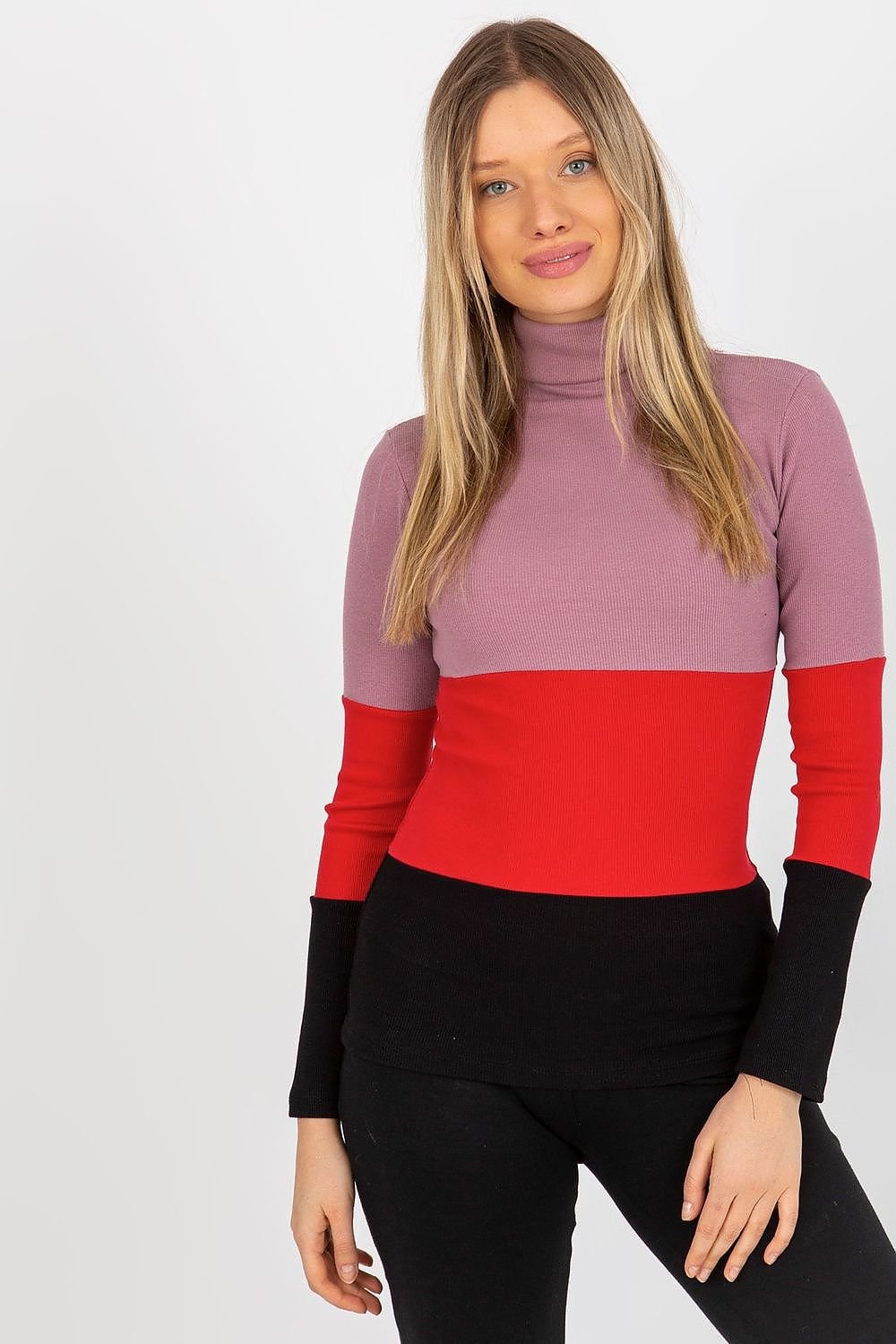 Women's Ribbed Turtleneck Sweater with Long Sleeves