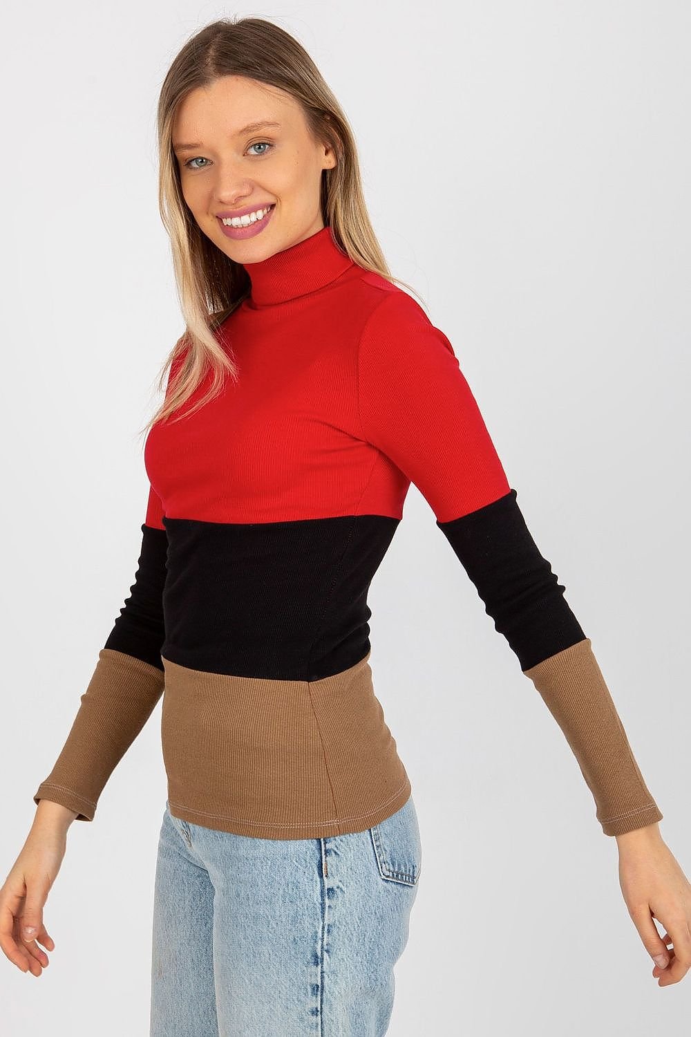 Women's Ribbed Turtleneck Sweater with Long Sleeves