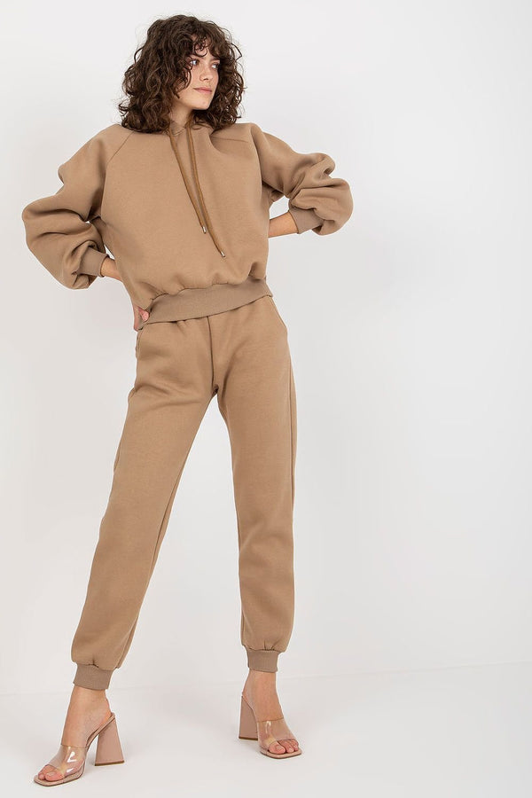 Women's Sweatshirt and Pants Set with Hood and Waist Tie