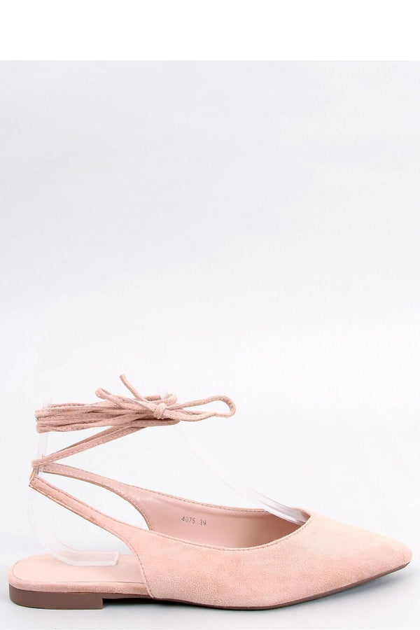 Women's Beige Suede Ballet Flats with Open Heel, Tapered Nose, and Ankle-Wrapping Binding in Eco-Friendly Suede