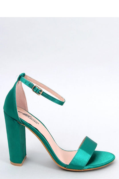 Women's Green Satin Sandals 10 cm Heel with Adjustable Ankle Strap