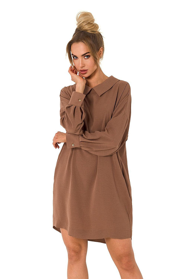 Tunic Dress with Collar, Back Neckline Chain Detail, and Long Sleeves