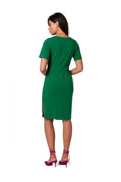 Fitted Cotton Knit Dress with Patch Pockets and Belt