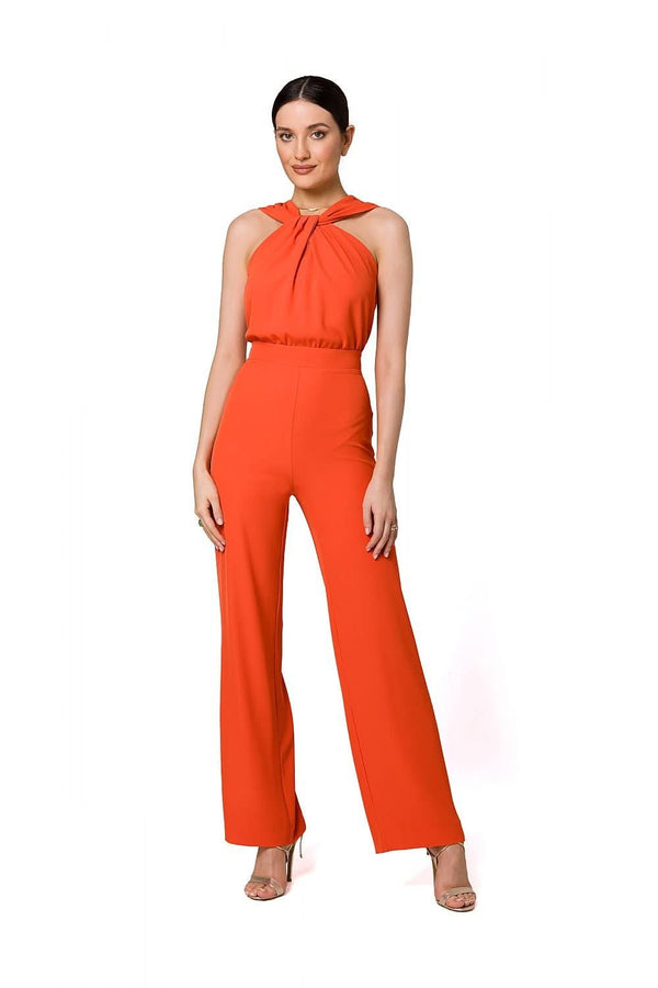 Statement Off-Shoulder Jumpsuit with Front Interlacing and Lined Top
