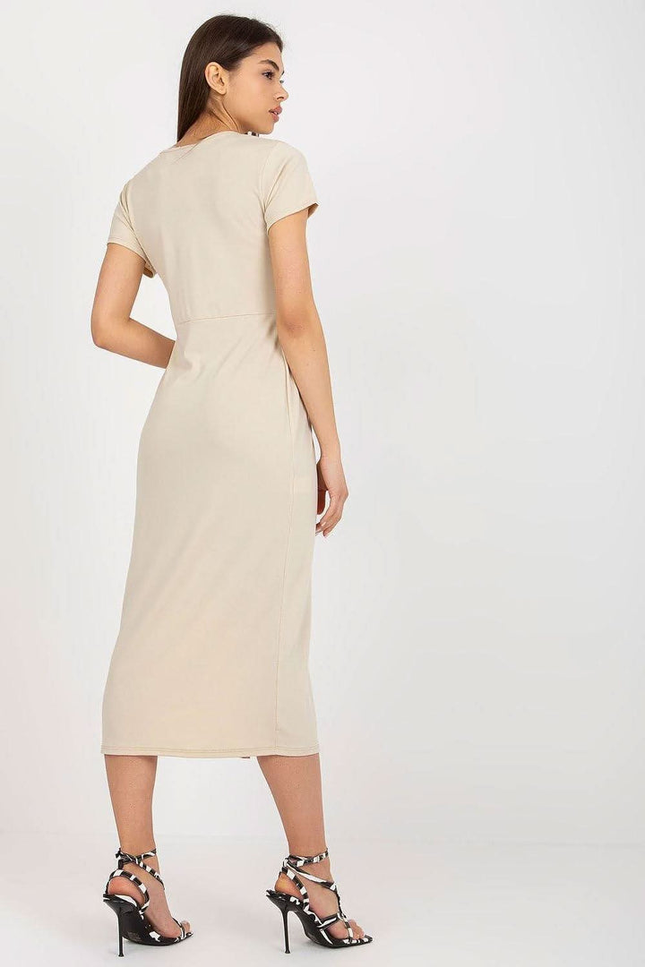 Colorful Print Pencil Midi Dress with Heart Neckline and Front Slit - Ludowika 