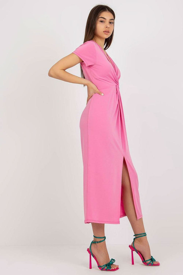 Colorful Print Pencil Midi Dress with Heart Neckline and Front Slit - Ludowika 