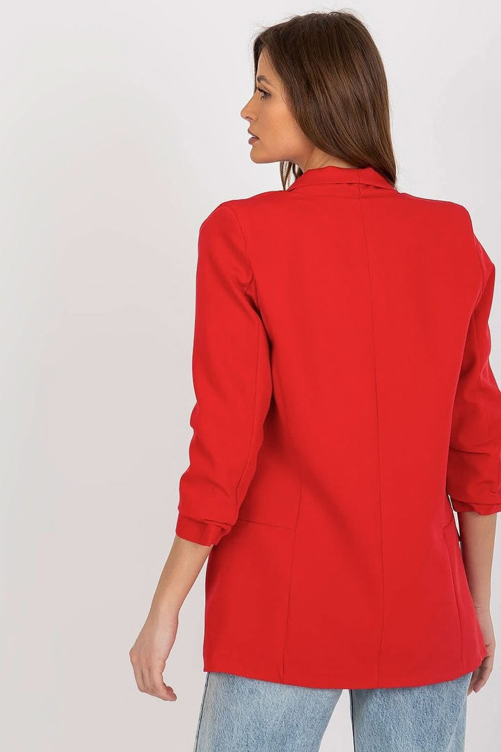 Women's 3/4 Sleeve Jacket with Shoulder Cushions and Imitation Pockets - Ludowika 