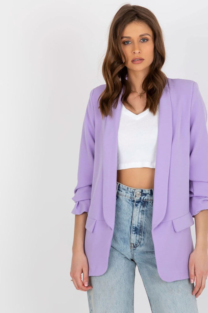 Women's 3/4 Sleeve Jacket with Shoulder Cushions and Imitation Pockets - Ludowika 